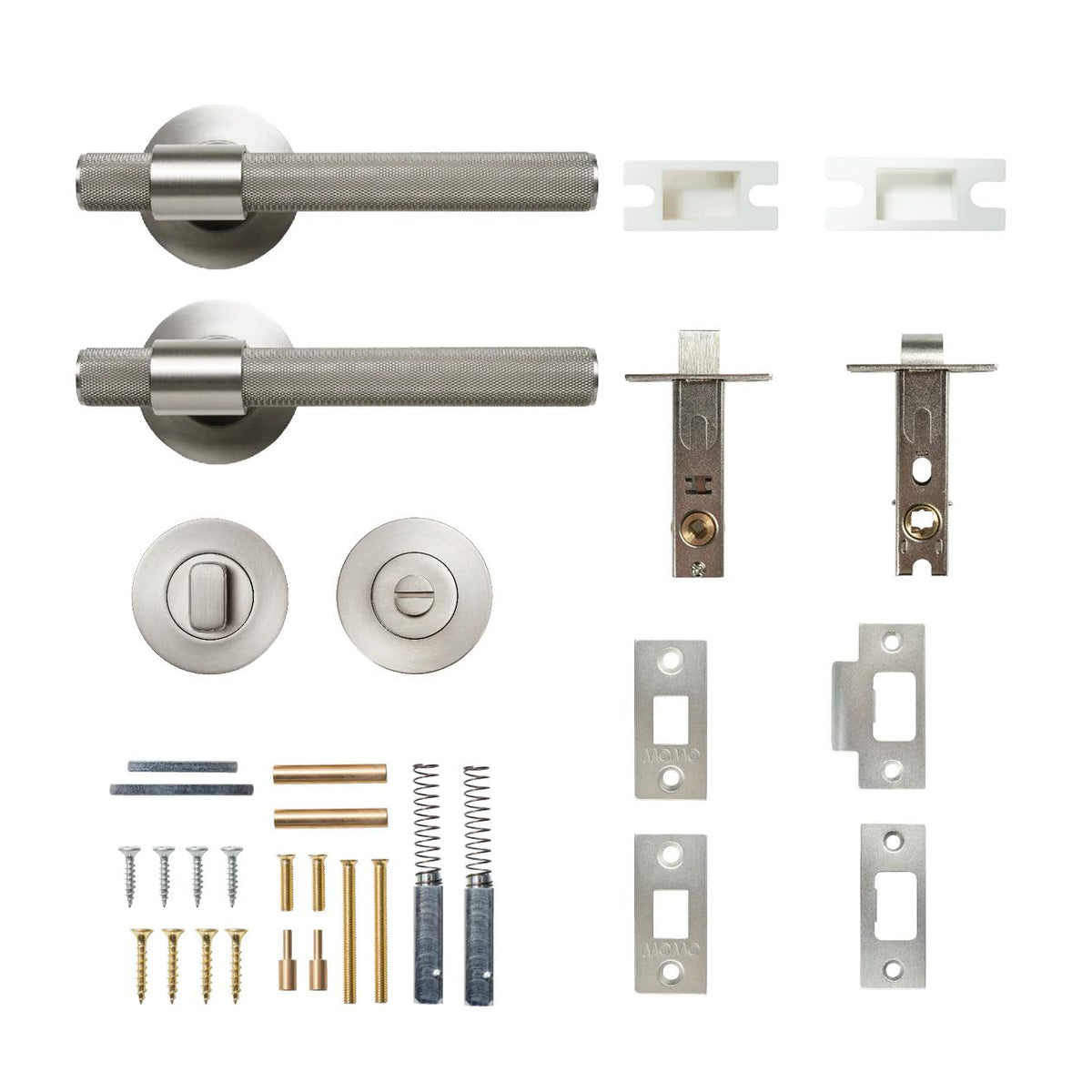 MOMO BELGRAVIA KNURLED LEVER SOLID BRASS TUBULAR LATCH PRIVACY SET - DULL BRUSHED NICKEL in Dull Brushed Nickel