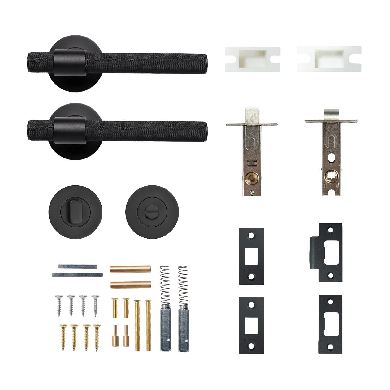 MOMO BELGRAVIA KNURLED LEVER SOLID BRASS TUBULAR LATCH PRIVACY SET - MATT BLACK in Matt Black