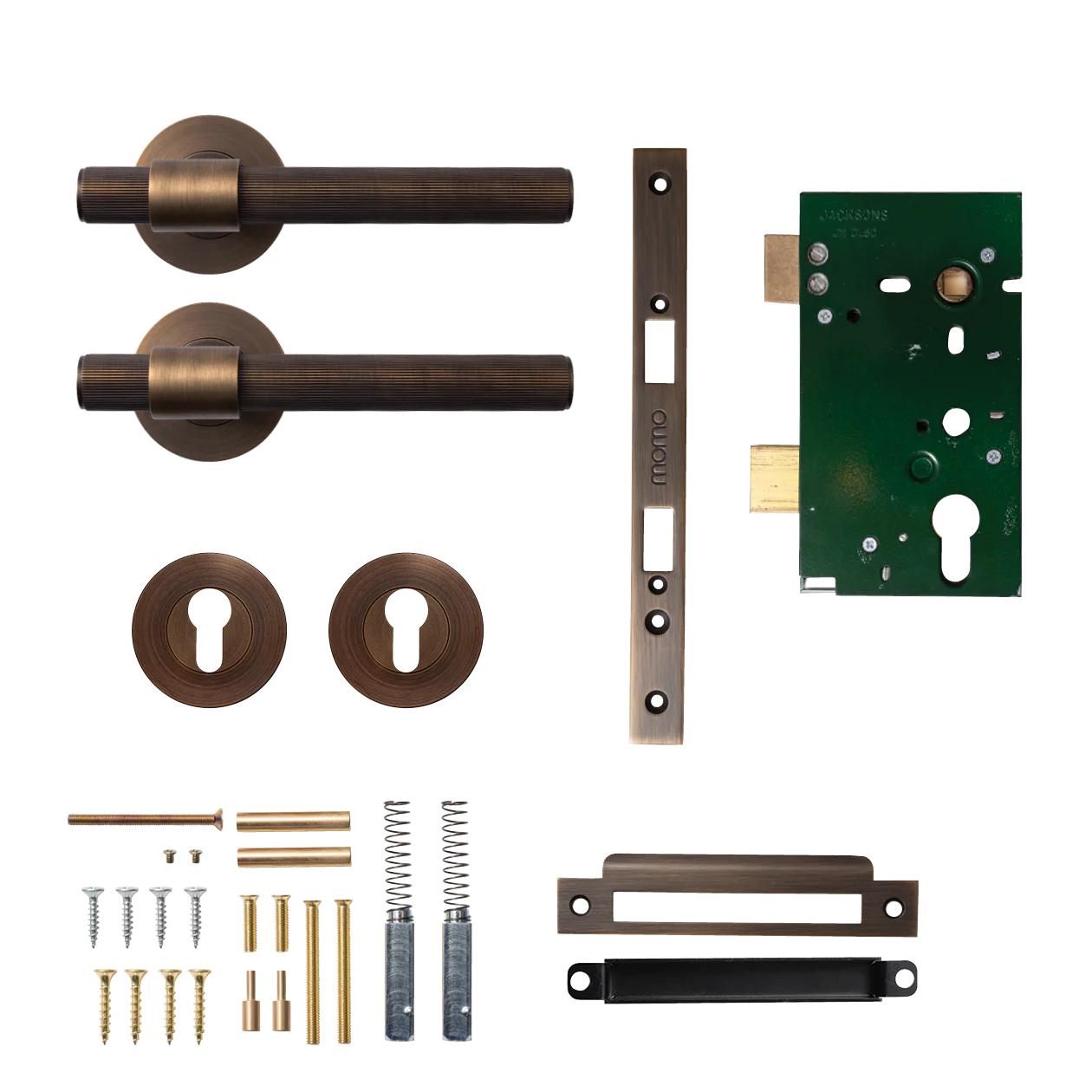 MOMO BELGRAVIA LINED LEVER SOLID BRASS MORTICE ENTRANCE SET - BRONZE in Bronze