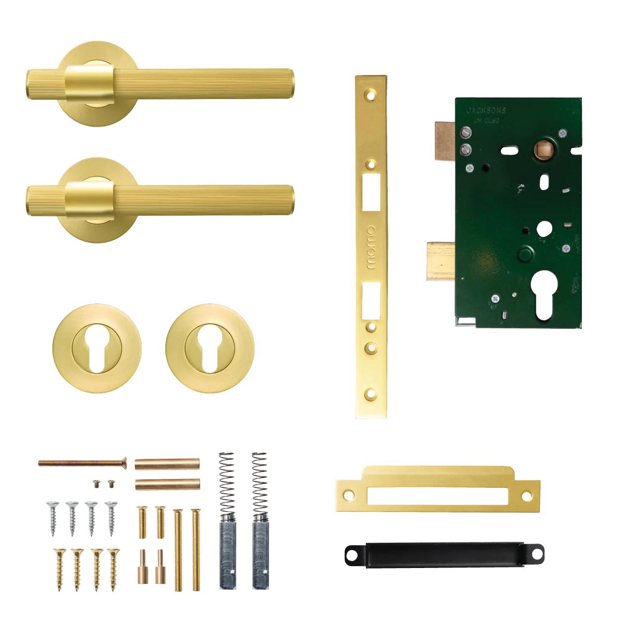 MOMO BELGRAVIA LINED LEVER SOLID BRASS MORTICE ENTRANCE SET - BRUSHED SATIN BRASS in Brushed Satin Brass