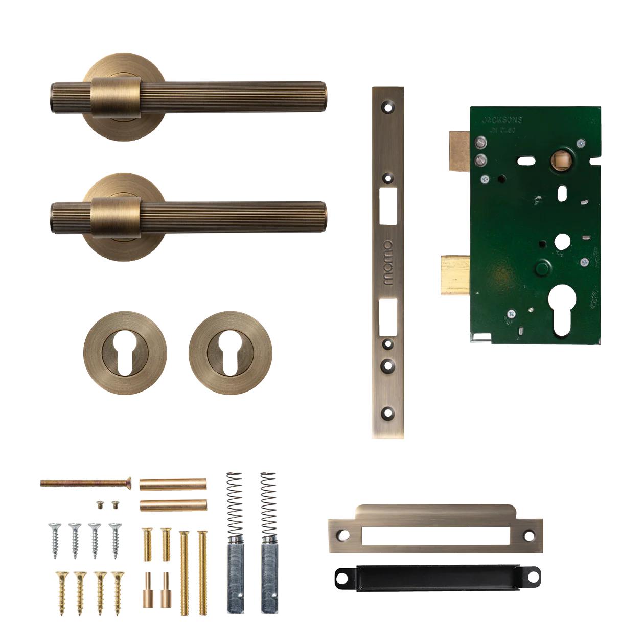 MOMO BELGRAVIA LINED LEVER SOLID BRASS MORTICE ENTRANCE SET - DARK BRUSHED BRASS in Dark Brushed Brass