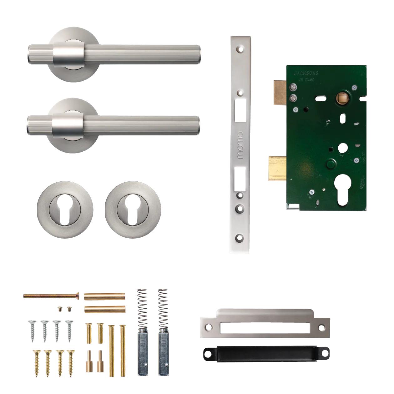MOMO BELGRAVIA LINED LEVER SOLID BRASS MORTICE ENTRANCE SET - DULL BRUSHED NICKEL in Dull Brushed Nickel