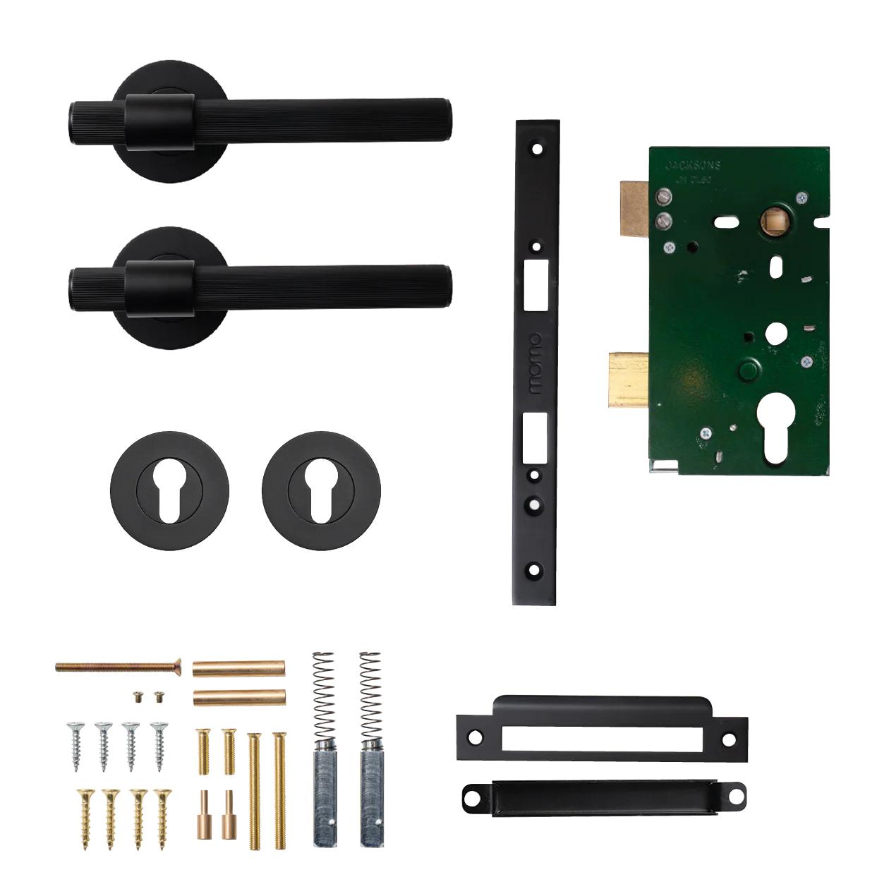 MOMO BELGRAVIA LINED LEVER SOLID BRASS MORTICE ENTRANCE SET - MATT BLACK in Matt Black