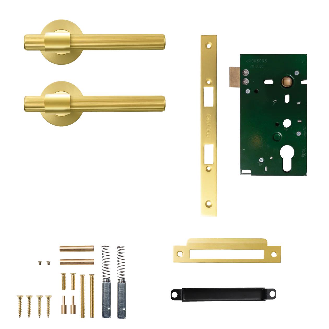 MOMO BELGRAVIA LINED LEVER SOLID BRASS MORTICE PASSAGE SET - BRUSHED SATIN BRASS in Brushed Satin Brass