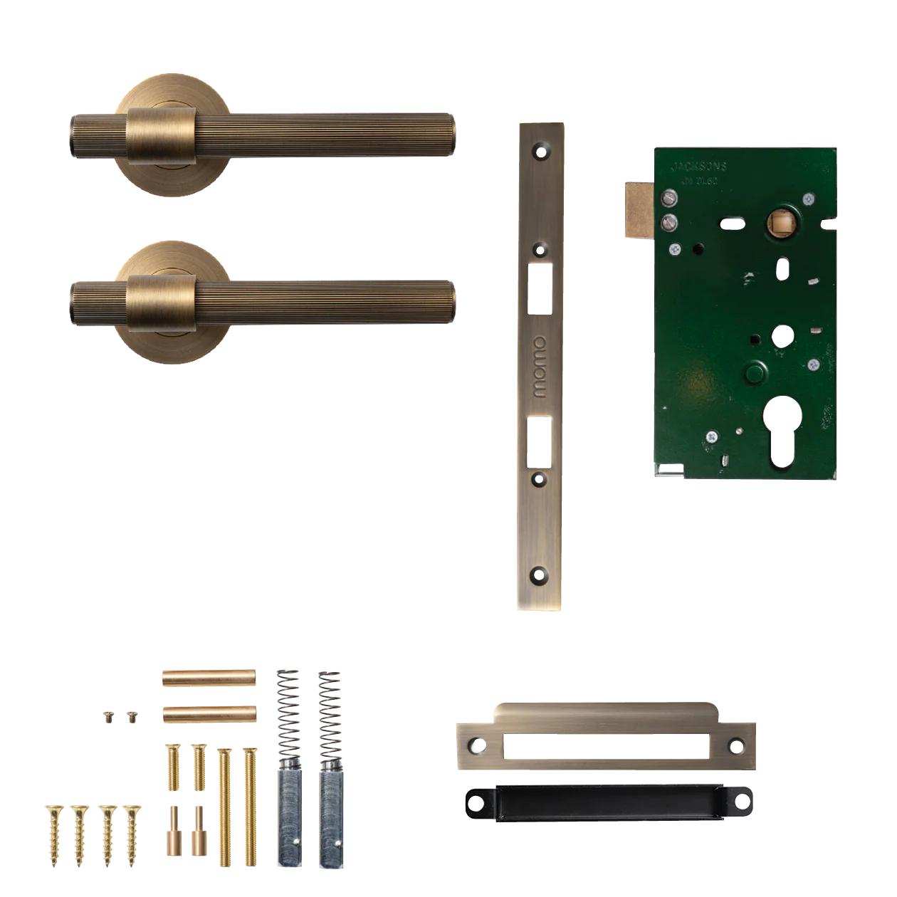 MOMO BELGRAVIA LINED LEVER SOLID BRASS MORTICE PASSAGE SET - DARK BRUSHED BRASS in Dark Brushed Brass
