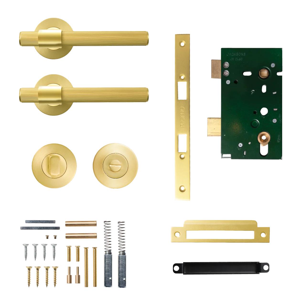 MOMO BELGRAVIA LINED LEVER SOLID BRASS MORTICE PRIVACY SET - BRUSHED SATIN BRASS in Brushed Satin Brass