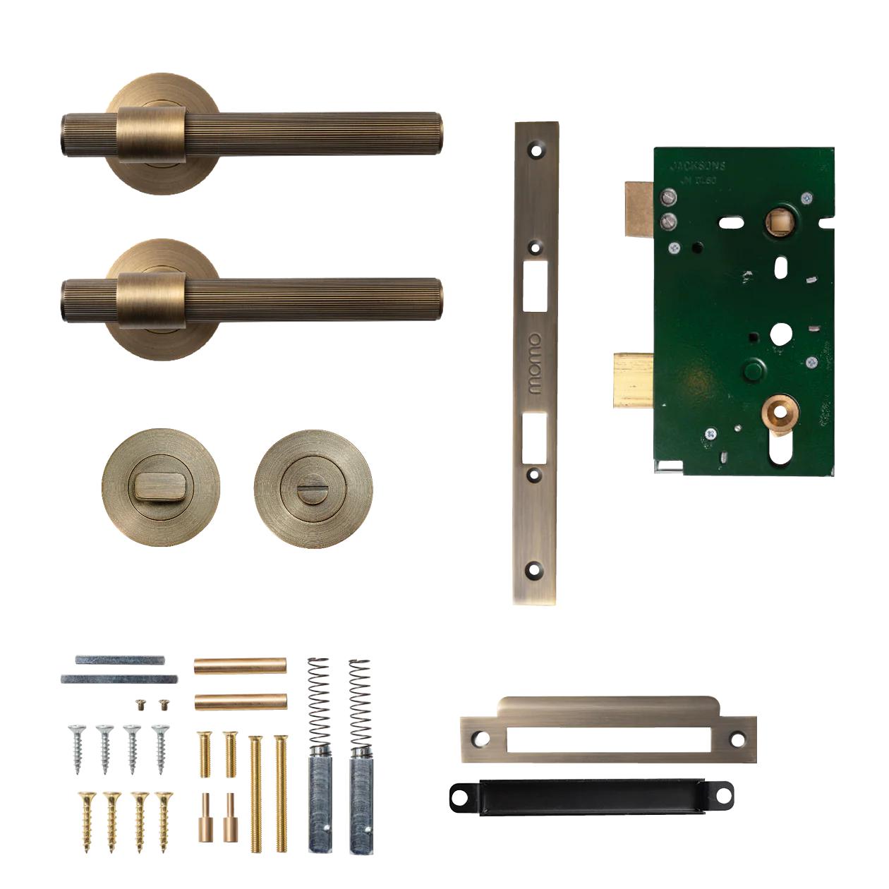 MOMO BELGRAVIA LINED LEVER SOLID BRASS MORTICE PRIVACY SET - DARK BRUSHED BRASS in Dark Brushed Brass