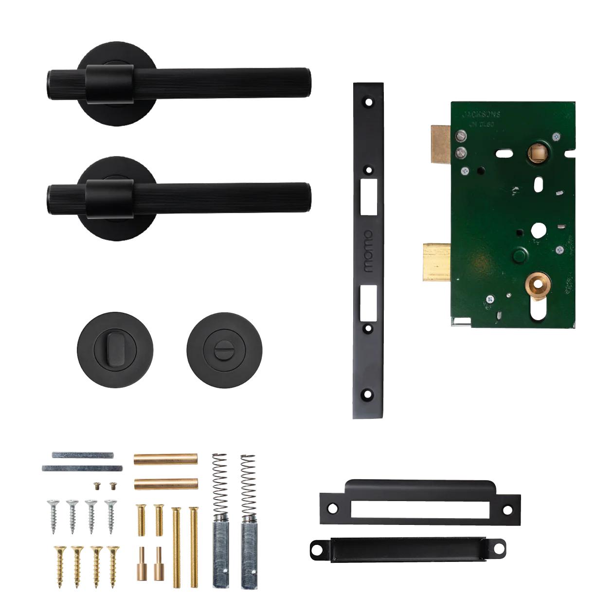 MOMO BELGRAVIA LINED LEVER SOLID BRASS MORTICE PRIVACY SET - MATT BLACK in Matt Black