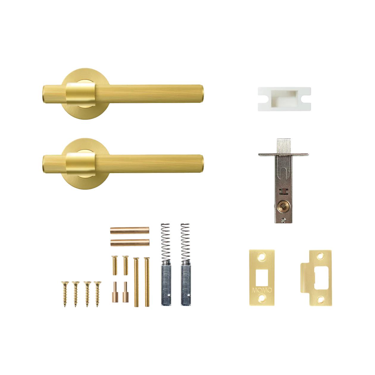 MOMO BELGRAVIA LINED LEVER SOLID BRASS TUBULAR LATCH PASSAGE SET - BRUSHED SATIN BRASS in Brushed Satin Brass