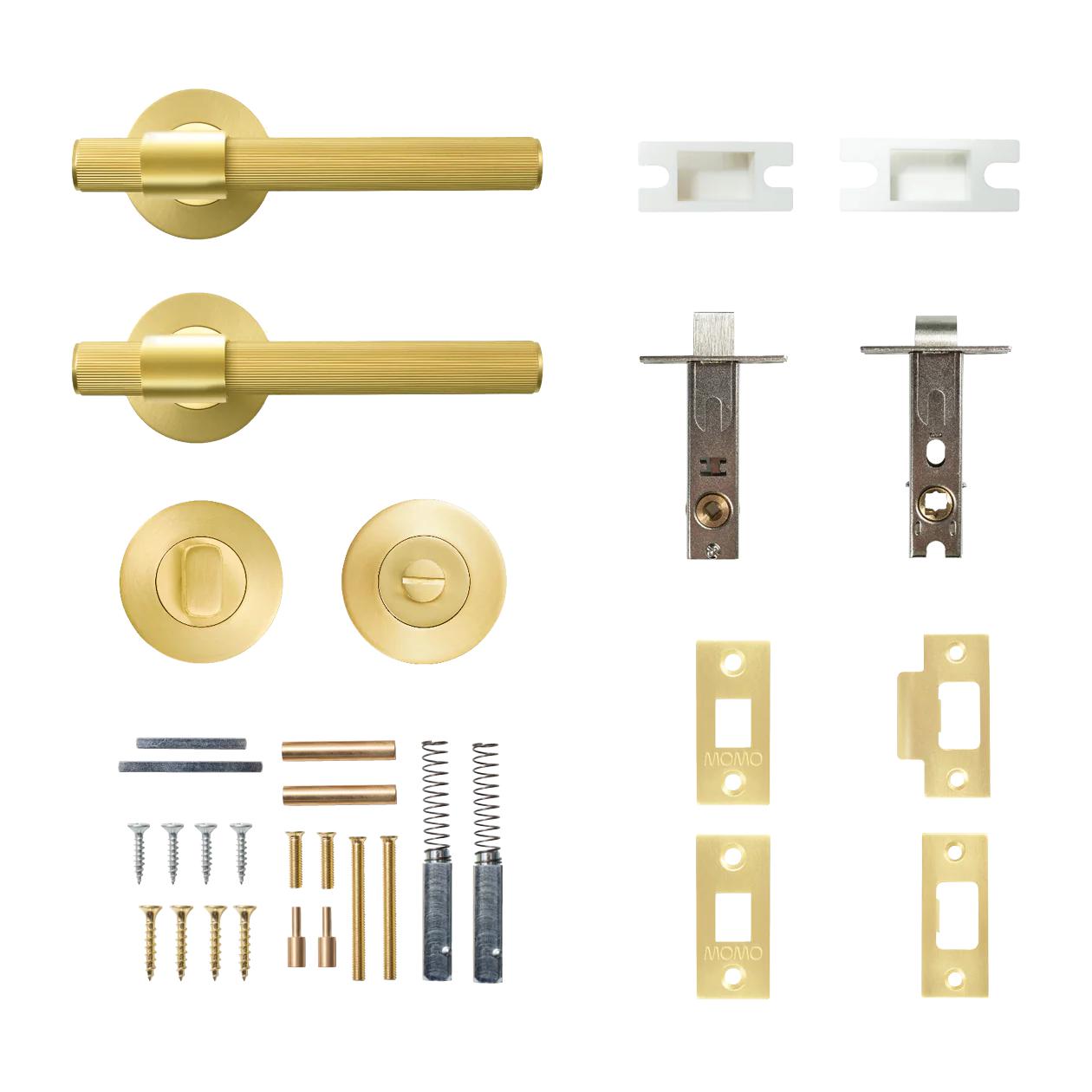 MOMO BELGRAVIA LINED LEVER SOLID BRASS TUBULAR LATCH PRIVACY SET - BRUSHED SATIN BRASS in Brushed Satin Brass