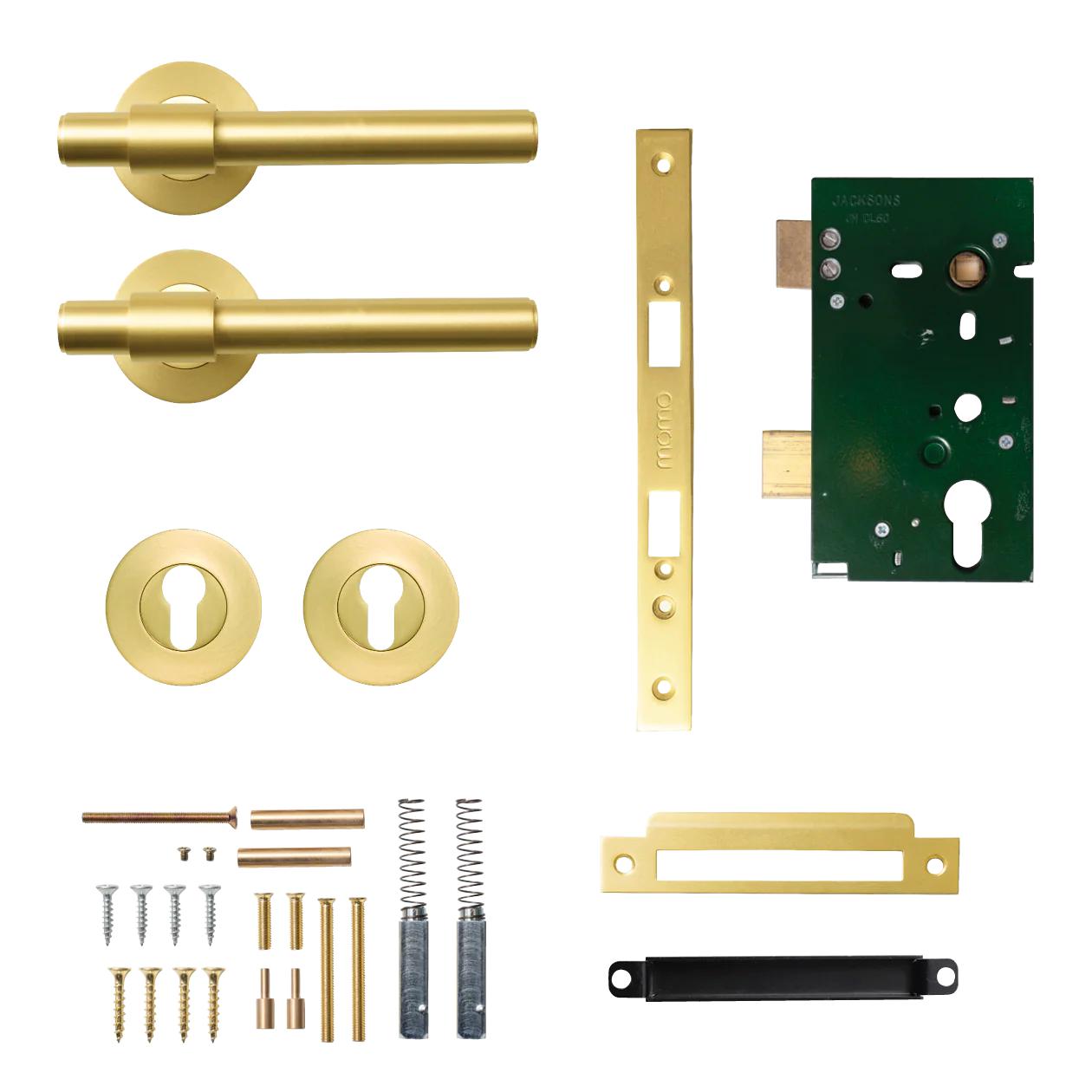 MOMO BELGRAVIA PLAIN LEVER SOLID BRASS MORTICE ENTRANCE SET - BRUSHED SATIN BRASS in Brushed Satin Brass