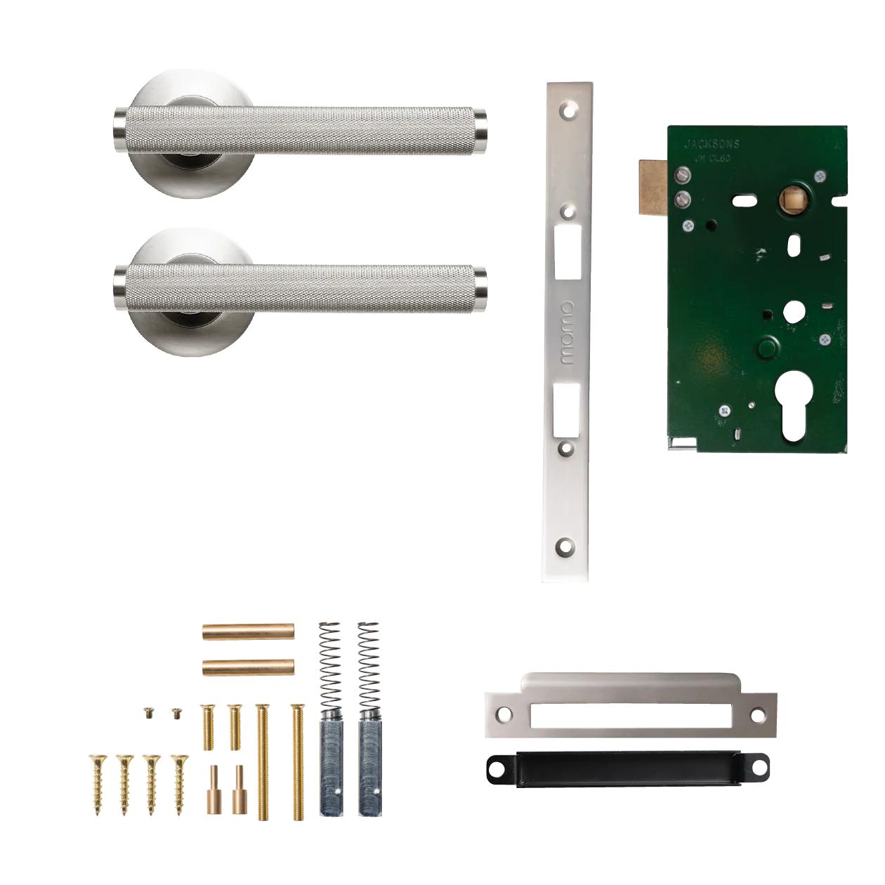 MOMO BELLEVUE KNURLED LEVER SOLID BRASS MORTICE PASSAGE SET - DULL BRUSHED NICKEL in Dull Brushed Nickel