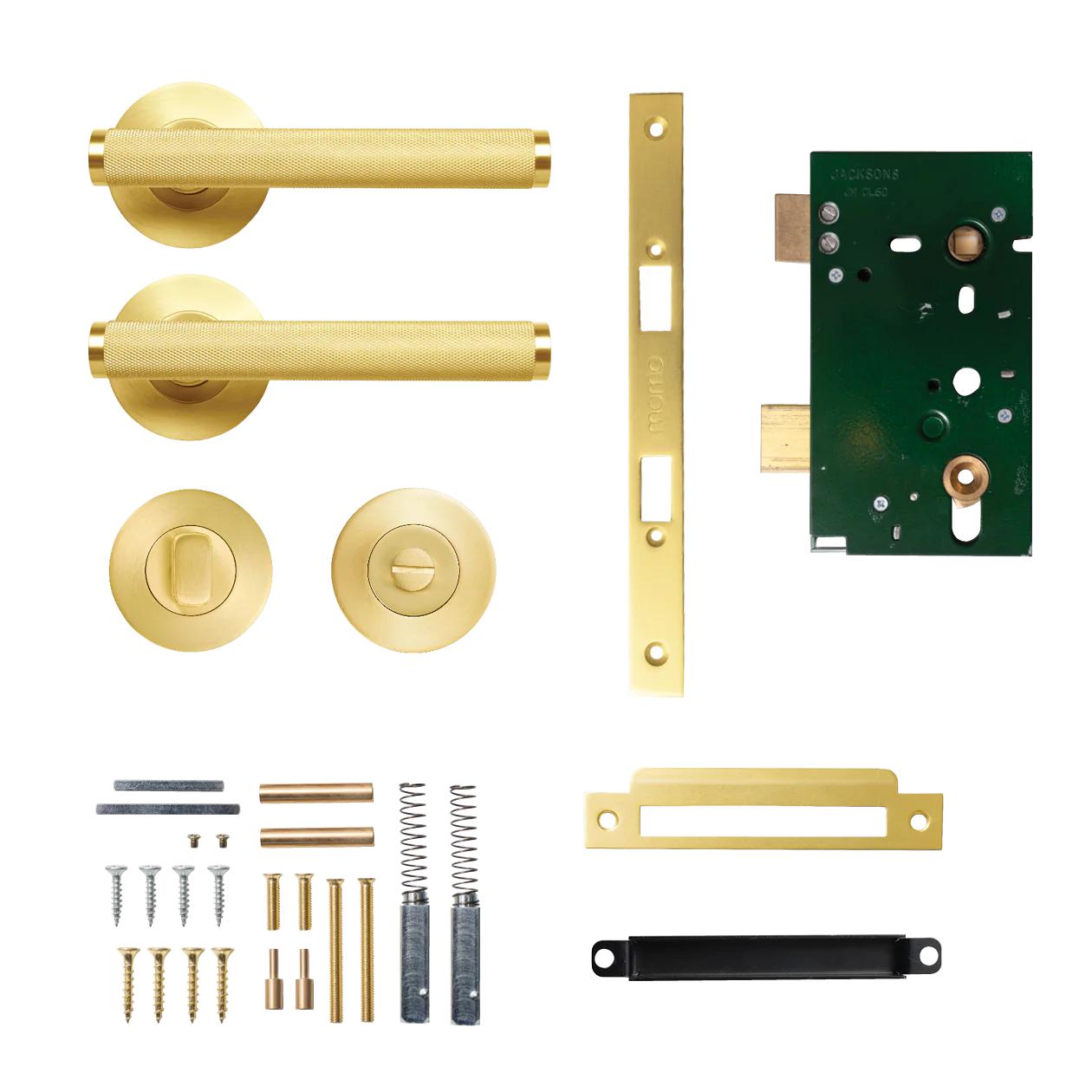 MOMO BELLEVUE KNURLED LEVER SOLID BRASS MORTICE PRIVACY SET - BRUSHED SATIN BRASS in Brushed Satin Brass