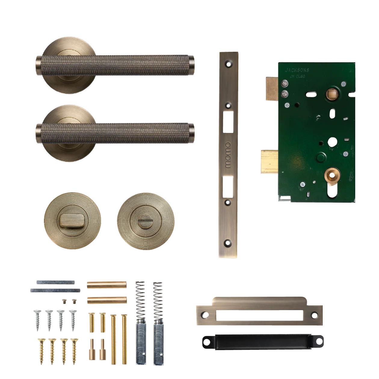MOMO BELLEVUE KNURLED LEVER SOLID BRASS MORTICE PRIVACY SET - DARK BRUSHED BRASS in Dark Brushed Brass
