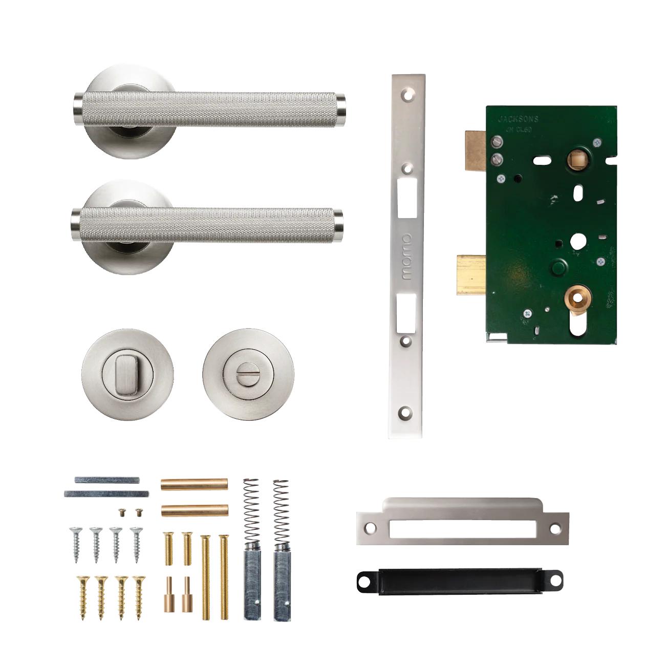 MOMO BELLEVUE KNURLED LEVER SOLID BRASS MORTICE PRIVACY SET - DULL BRUSHED NICKEL in Dull Brushed Nickel