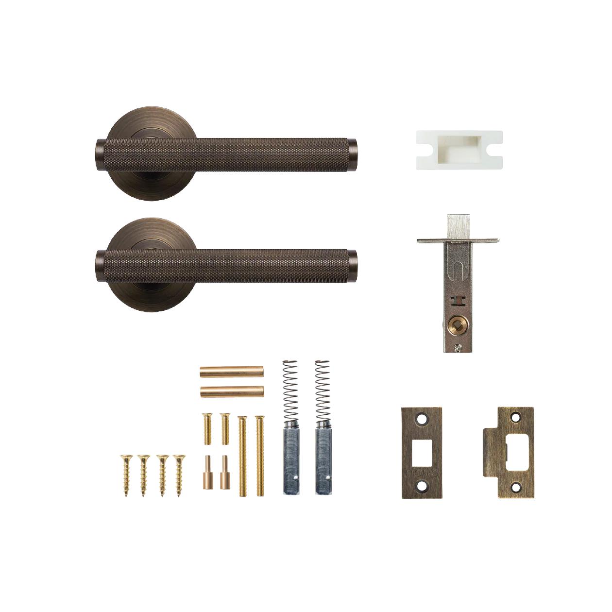BELLEVUE KNURLED LEVER SOLID BRASS TUBULAR LATCH PASSAGE SET - BRONZE in Bronze
