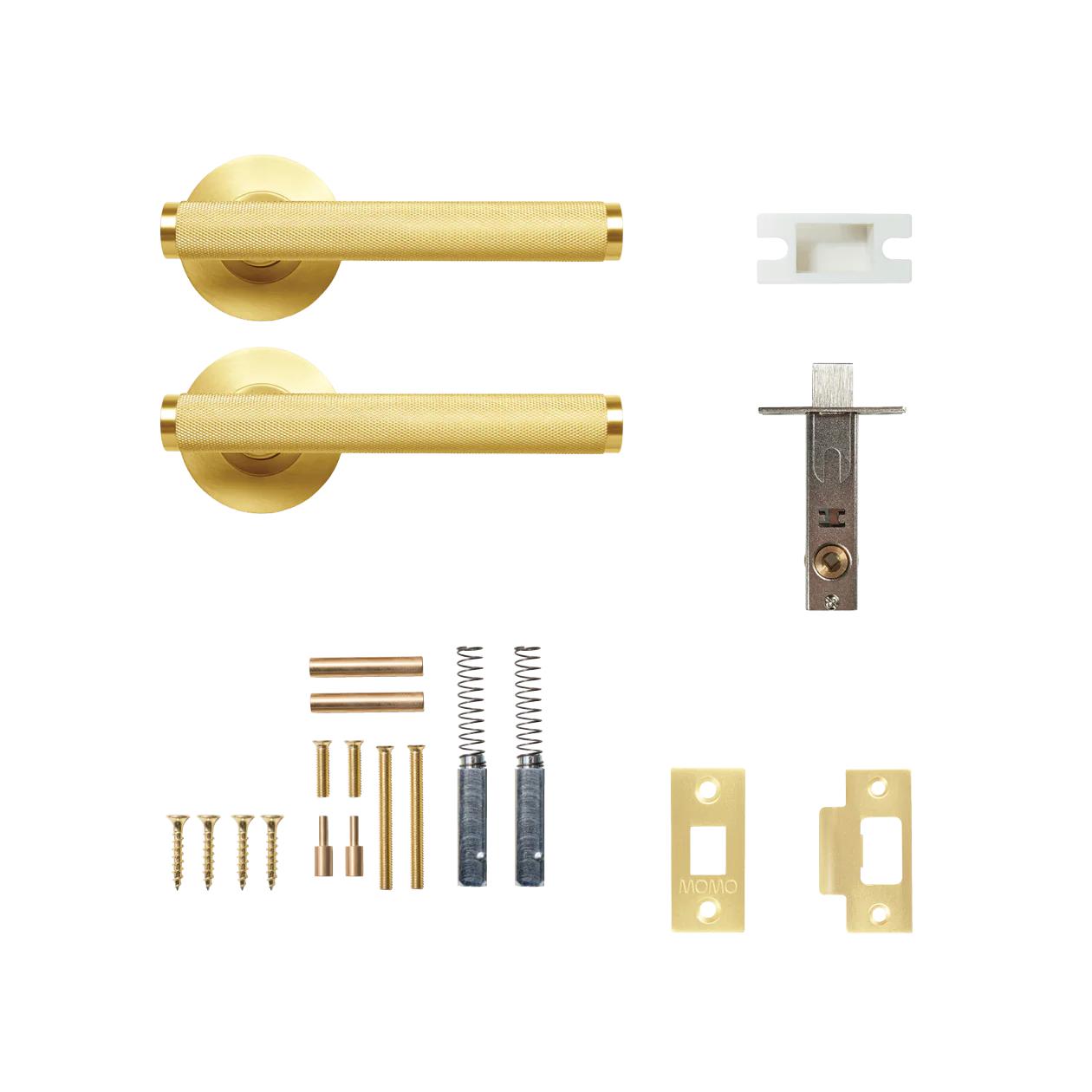 BELLEVUE KNURLED LEVER SOLID BRASS TUBULAR LATCH PASSAGE SET - BRUSHED SATIN BRASS in Brushed Satin Brass