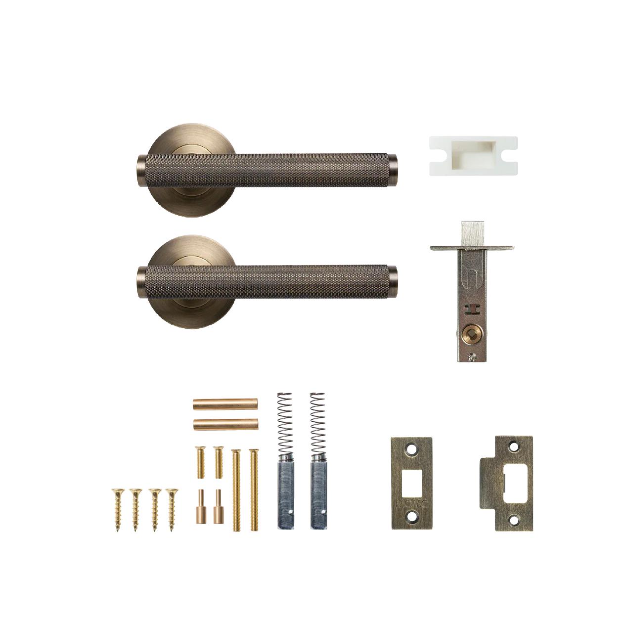 BELLEVUE KNURLED LEVER SOLID BRASS TUBULAR LATCH PASSAGE SET - DARK BRUSHED BRASS in Dark Brushed Brass