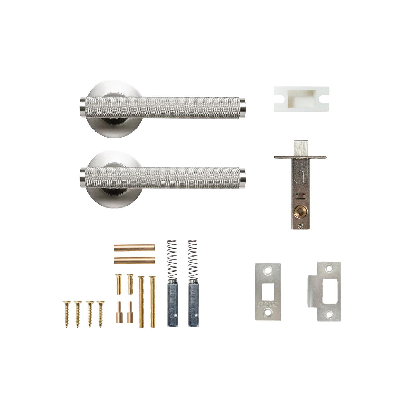BELLEVUE KNURLED LEVER SOLID BRASS TUBULAR LATCH PASSAGE SET - DULL BRUSHED NICKEL in Dull Brushed Nickel