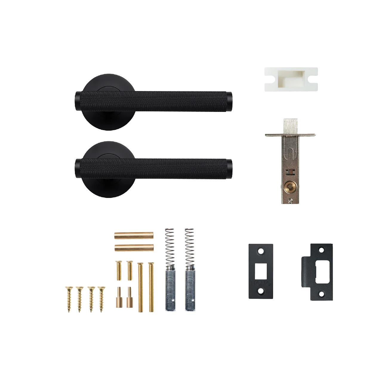 BELLEVUE KNURLED LEVER SOLID BRASS TUBULAR LATCH PASSAGE SET - MATT BLACK in Matt Black