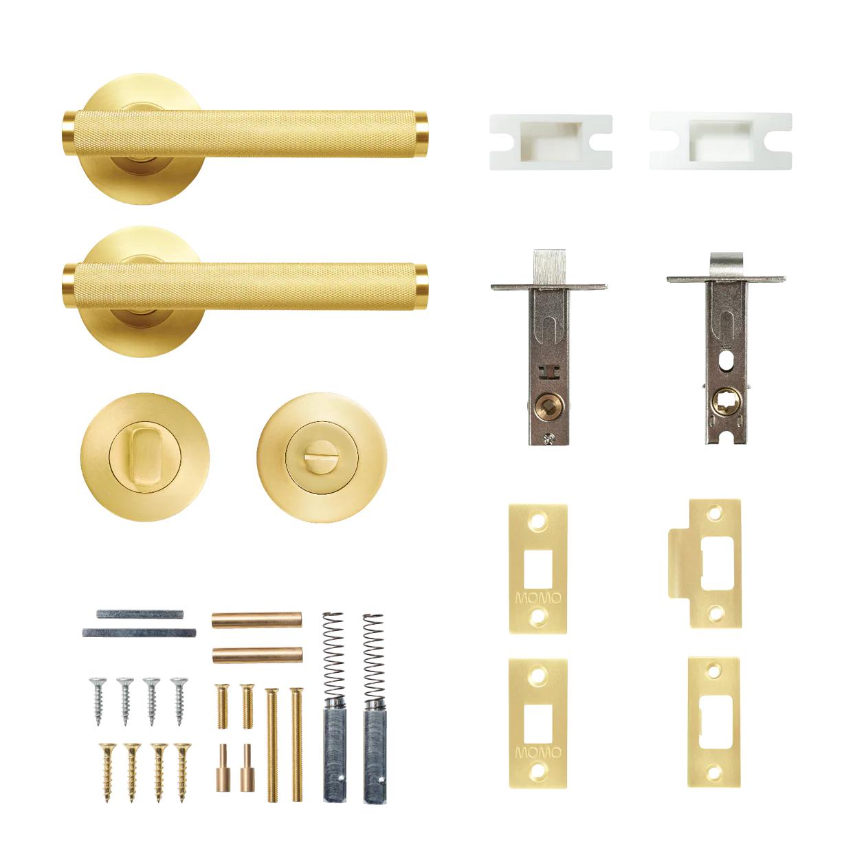 BELLEVUE KNURLED LEVER SOLID BRASS TUBULAR LATCH PRIVACY SET - BRUSHED SATIN BRASS in Brushed Satin Brass