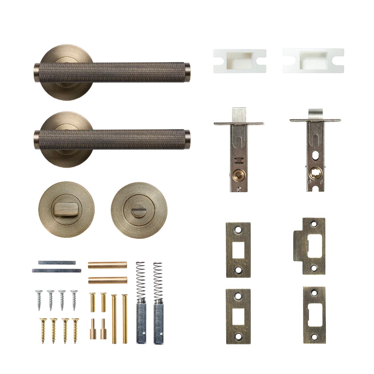BELLEVUE KNURLED LEVER SOLID BRASS TUBULAR LATCH PRIVACY SET - DARK BRUSHED BRASS in Dark Brushed Brass