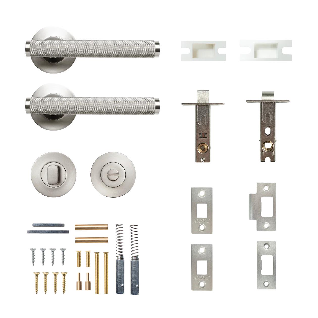 BELLEVUE KNURLED LEVER SOLID BRASS TUBULAR LATCH PRIVACY SET - DULL BRUSHED NICKEL in Dull Brushed Nickel
