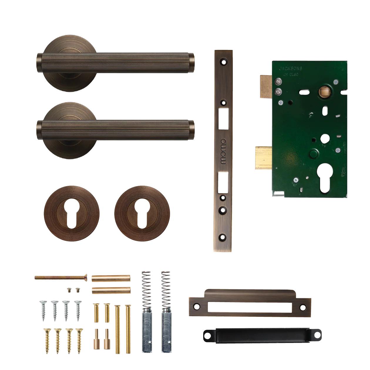 MOMO BELLEVUE LINED LEVER SOLID BRASS MORTICE ENTRANCE SET - BRONZE in Bronze