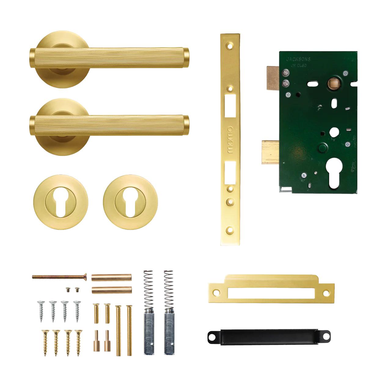 MOMO BELLEVUE LINED LEVER SOLID BRASS MORTICE ENTRANCE SET - BRUSHED SATIN BRASS in Brushed Satin Brass