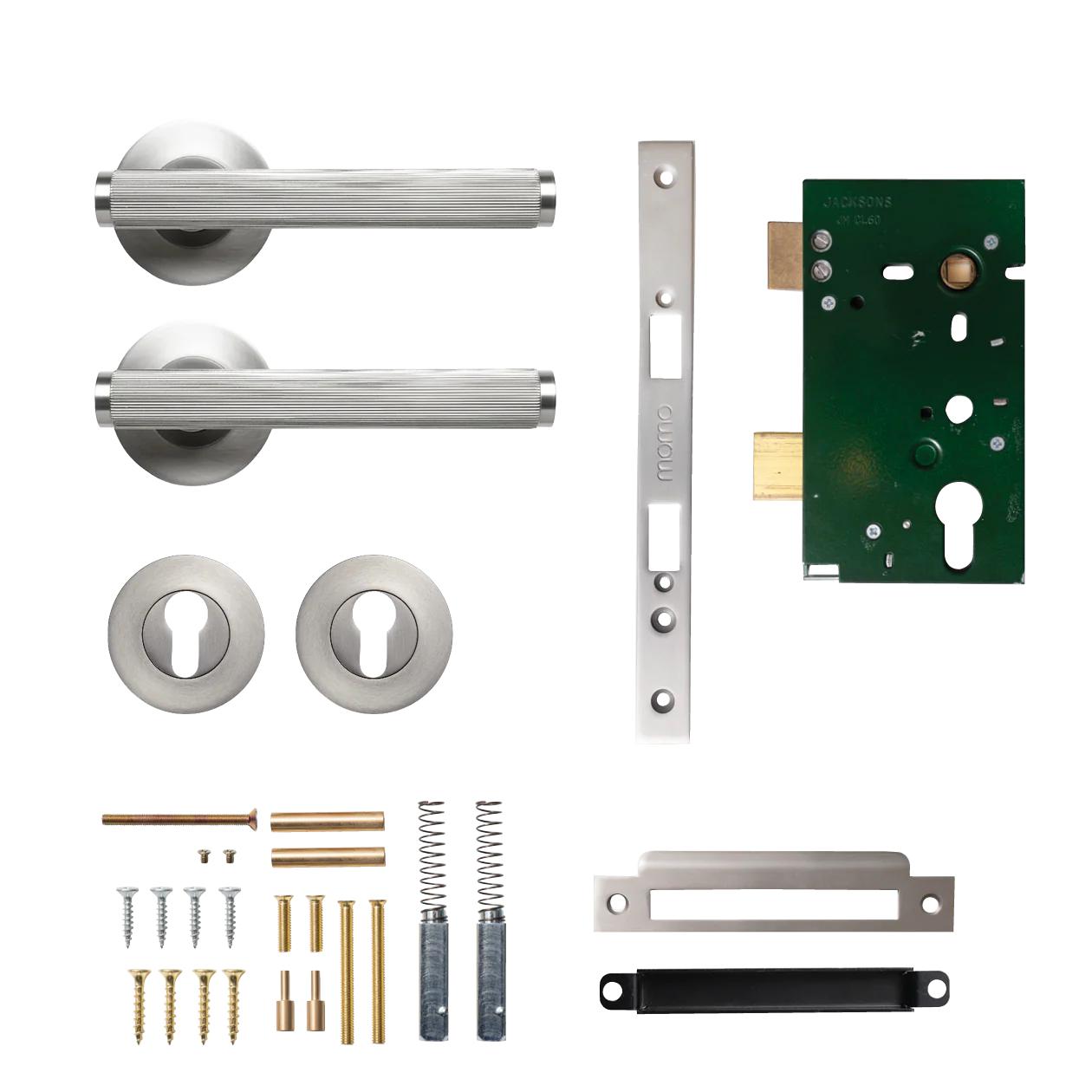 MOMO BELLEVUE LINED LEVER SOLID BRASS MORTICE ENTRANCE SET - DULL BRUSHED NICKEL in Dull Brushed Nickel