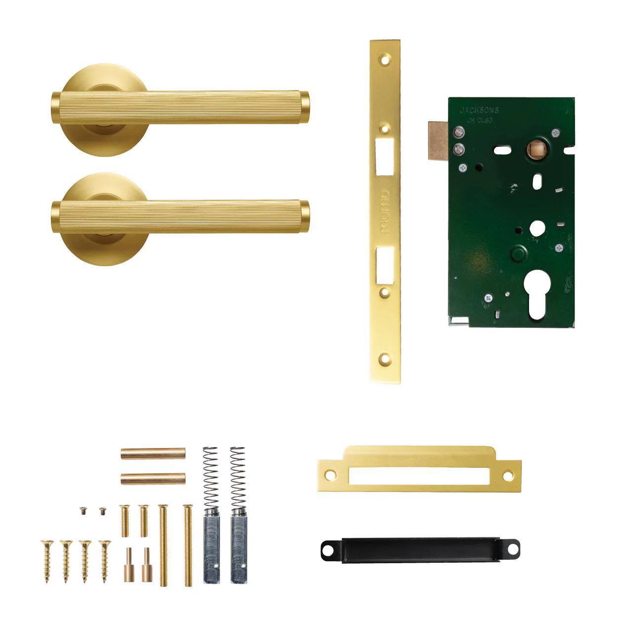MOMO BELLEVUE LINED LEVER SOLID BRASS MORTICE PASSAGE SET - BRUSHED SATIN BRASS in Brushed Satin Brass