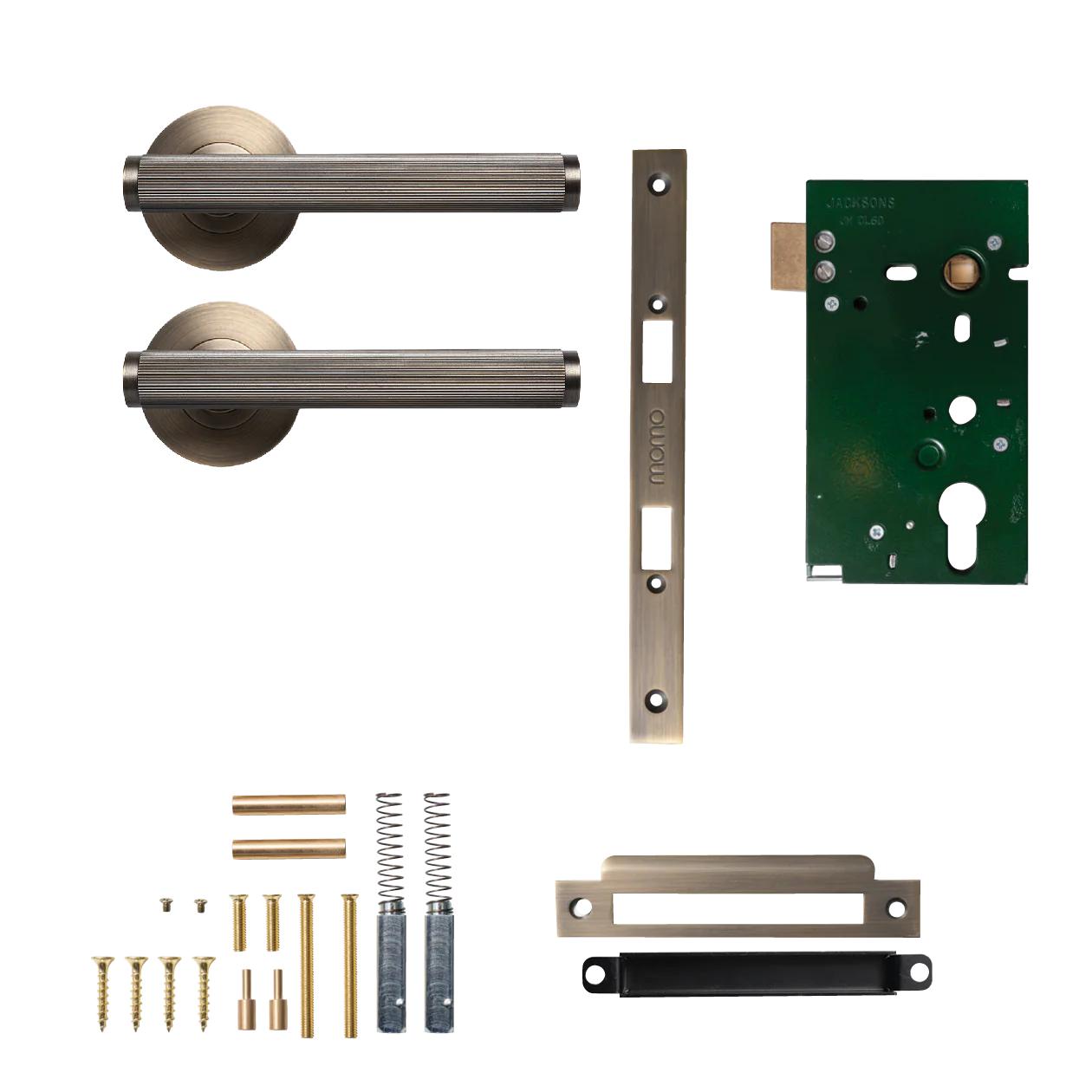 MOMO BELLEVUE LINED LEVER SOLID BRASS MORTICE PASSAGE SET - DARK BRUSHED BRASS in Dark Brushed Brass