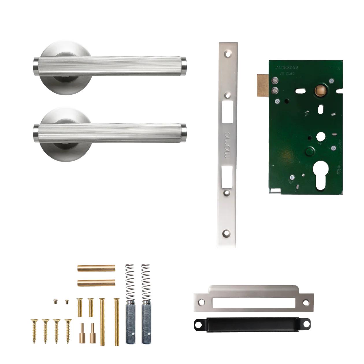 MOMO BELLEVUE LINED LEVER SOLID BRASS MORTICE PASSAGE SET - DULL BRUSHED NICKEL in Dull Brushed Nickel
