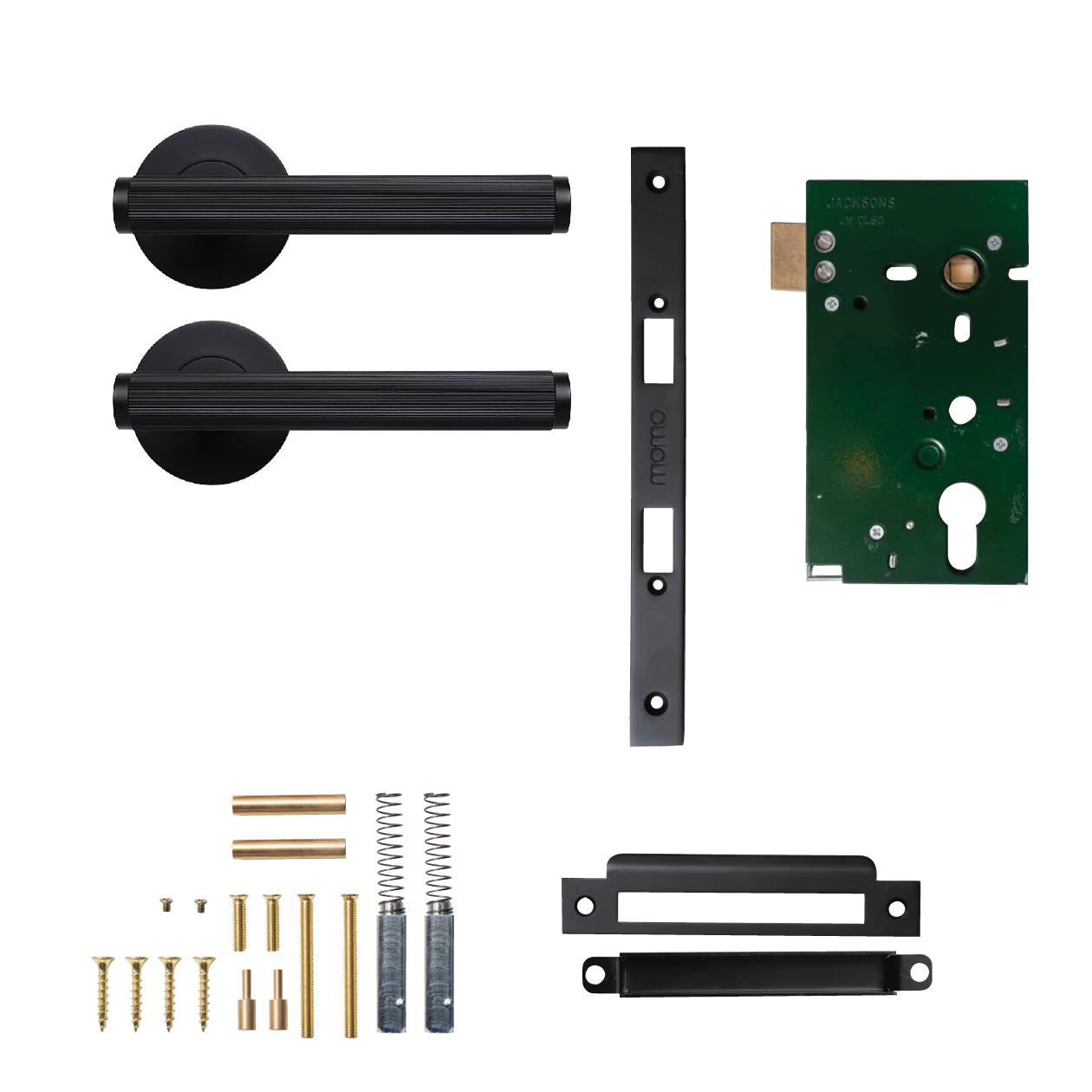 MOMO BELLEVUE LINED LEVER SOLID BRASS MORTICE PASSAGE SET - MATT BLACK in Matt Black