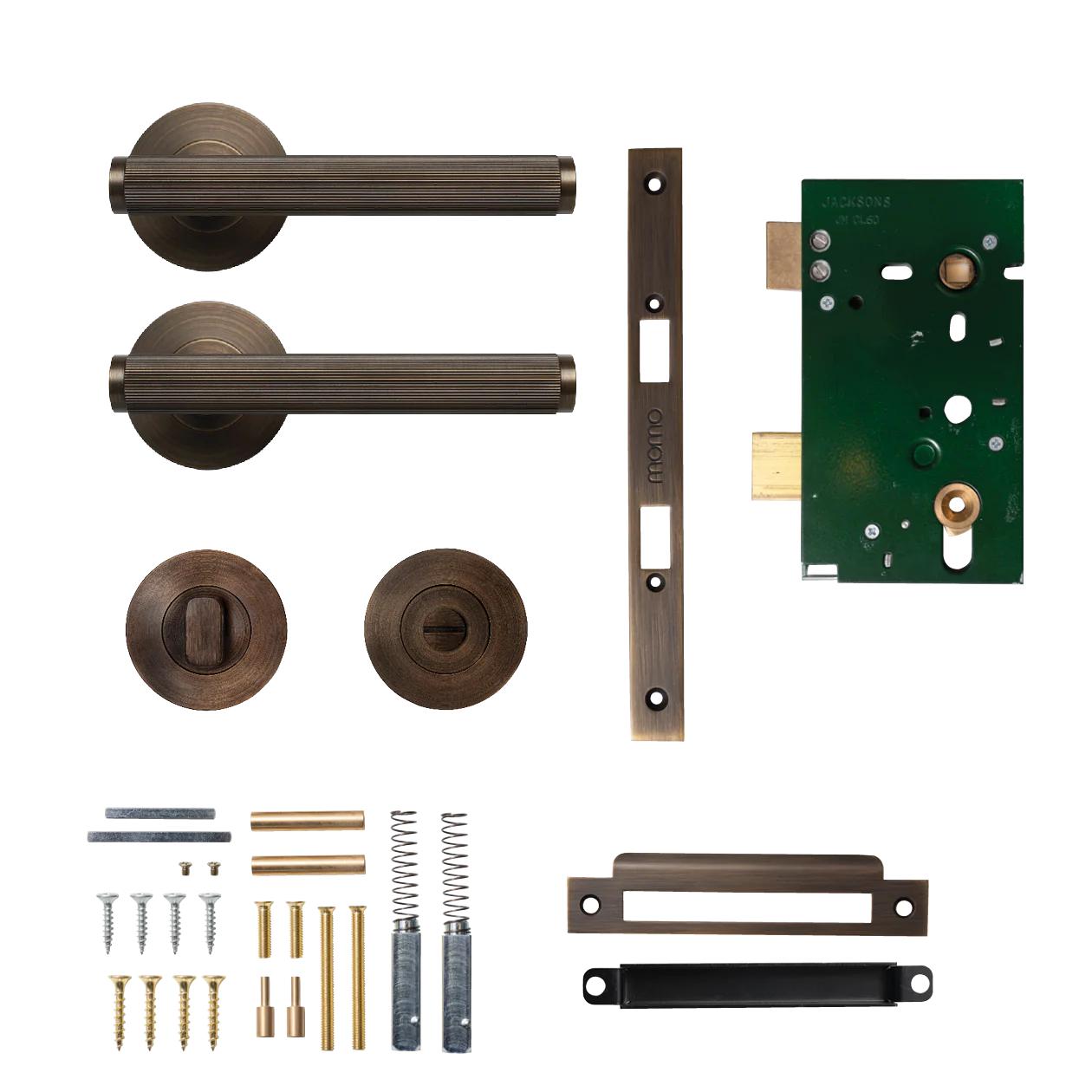 MOMO BELLEVUE LINED LEVER SOLID BRASS MORTICE PRIVACY SET - BRONZE in Bronze