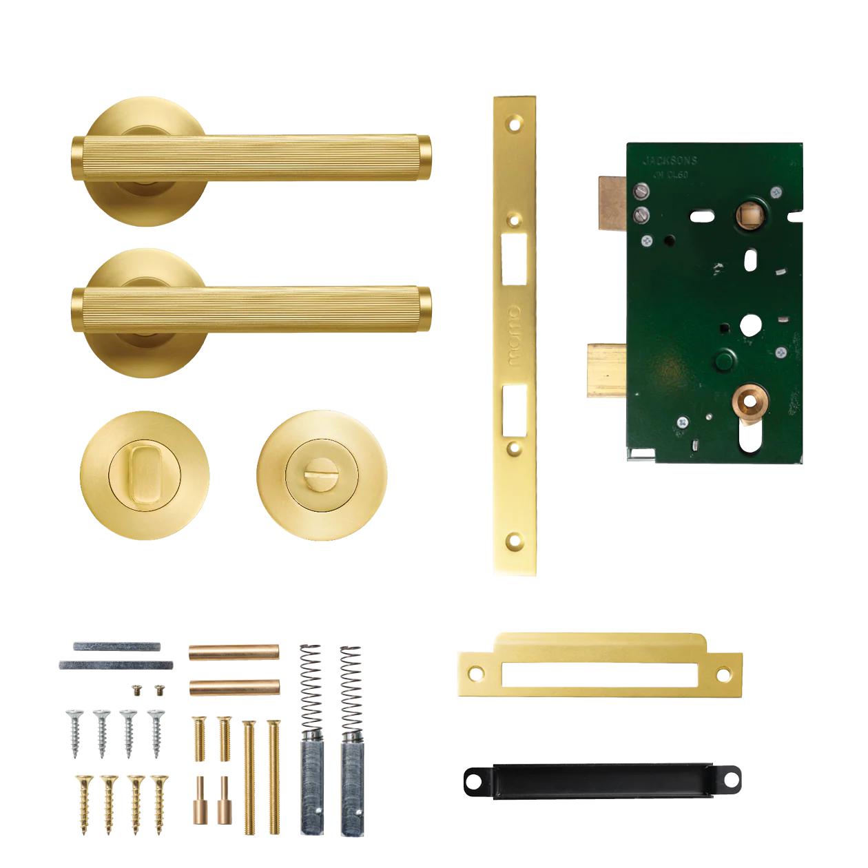 MOMO BELLEVUE LINED LEVER SOLID BRASS MORTICE PRIVACY SET - BRUSHED SATIN BRASS in Brushed Satin Brass
