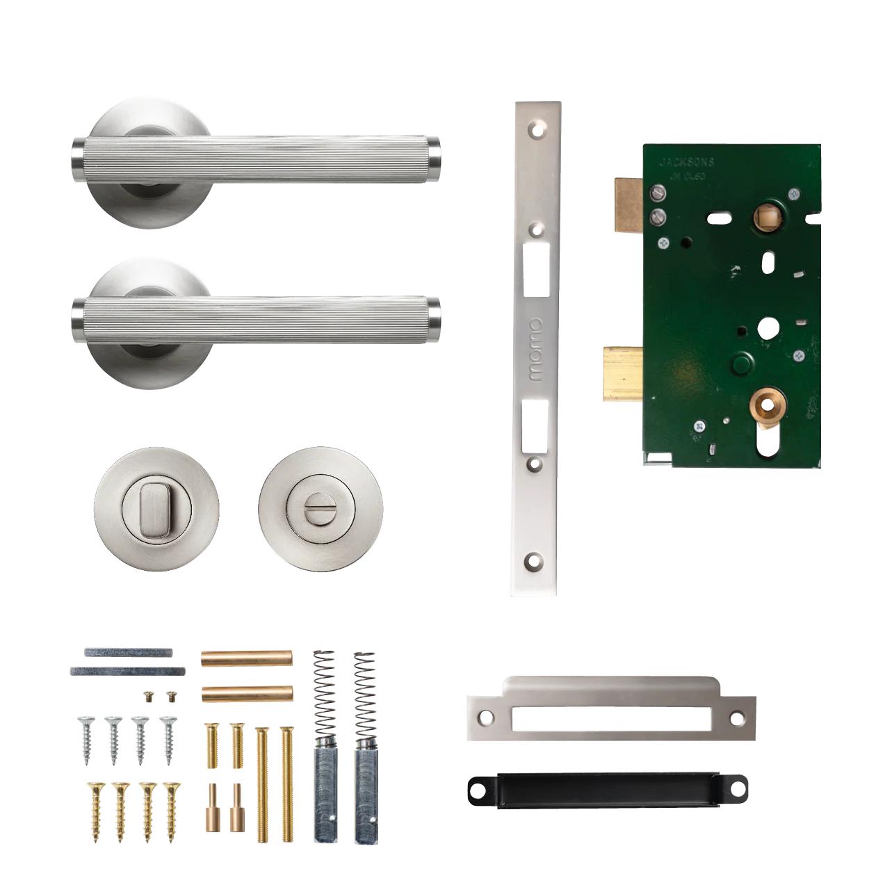 MOMO BELLEVUE LINED LEVER SOLID BRASS MORTICE PRIVACY SET - DULL BRUSHED NICKEL in Dull Brushed Nickel