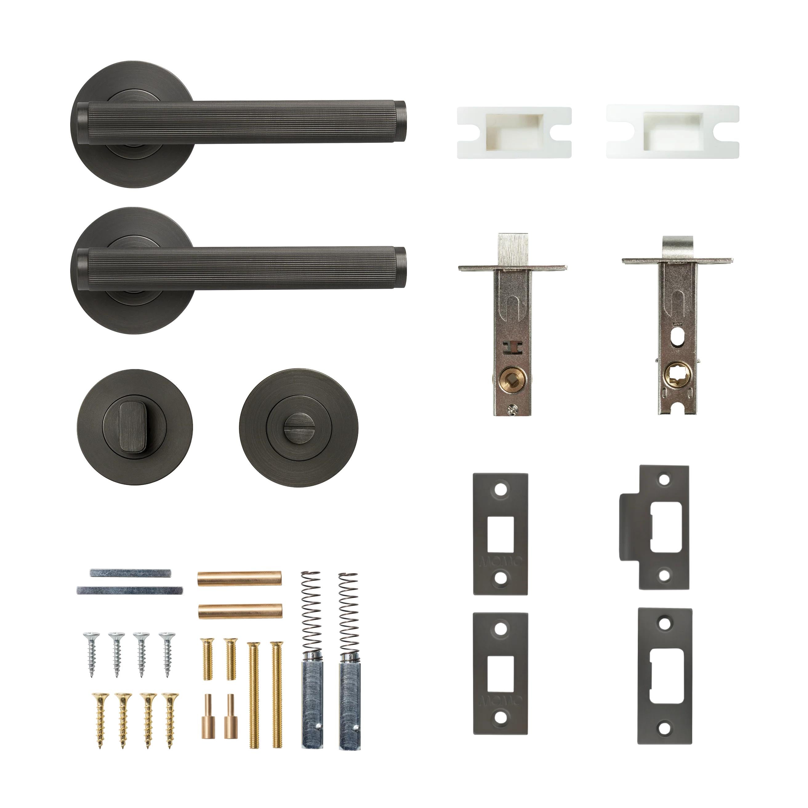 BELLEVUE LINED LEVER SOLID BRASS TUBULAR LATCH PRIVACY SET - GUNMETAL in Gun Metal