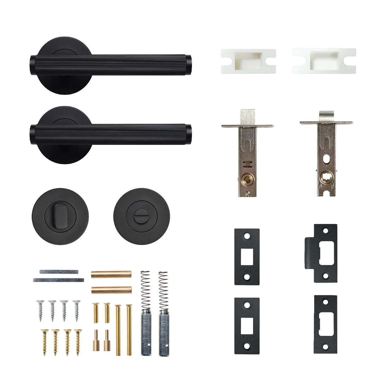 BELLEVUE LINED LEVER SOLID BRASS TUBULAR LATCH PRIVACY SET - MATT BLACK in Matt Black