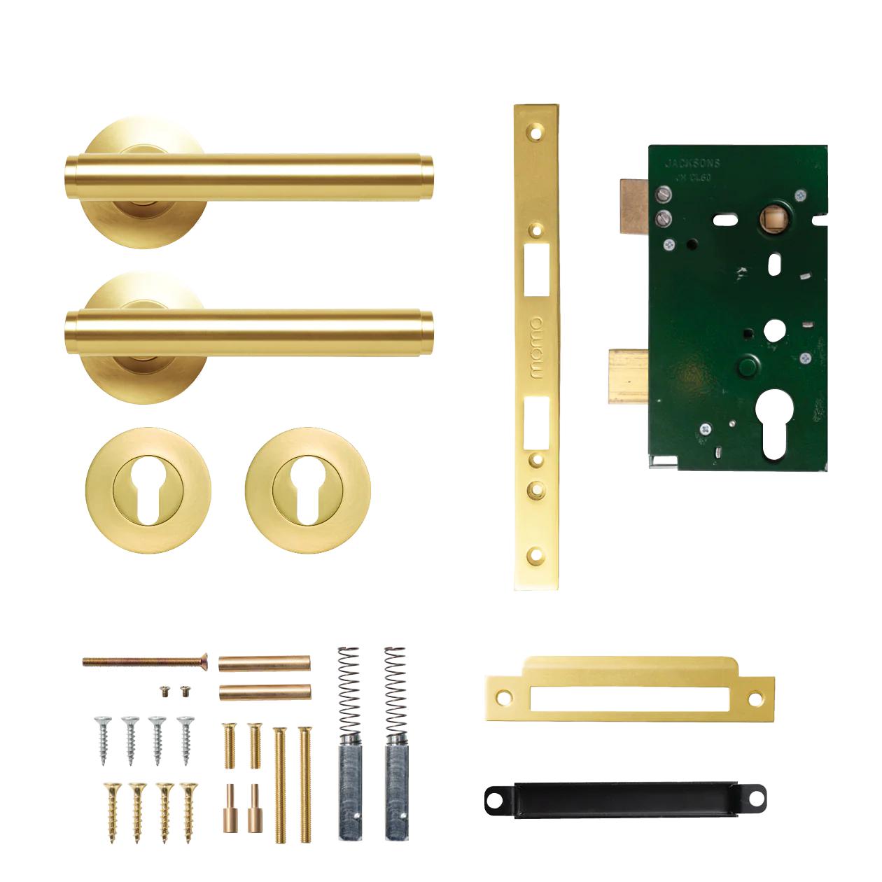MOMO BELLEVUE PLAIN LEVER SOLID BRASS MORTICE ENTRANCE SET - BRUSHED SATIN BRASS in Brushed Satin Brass