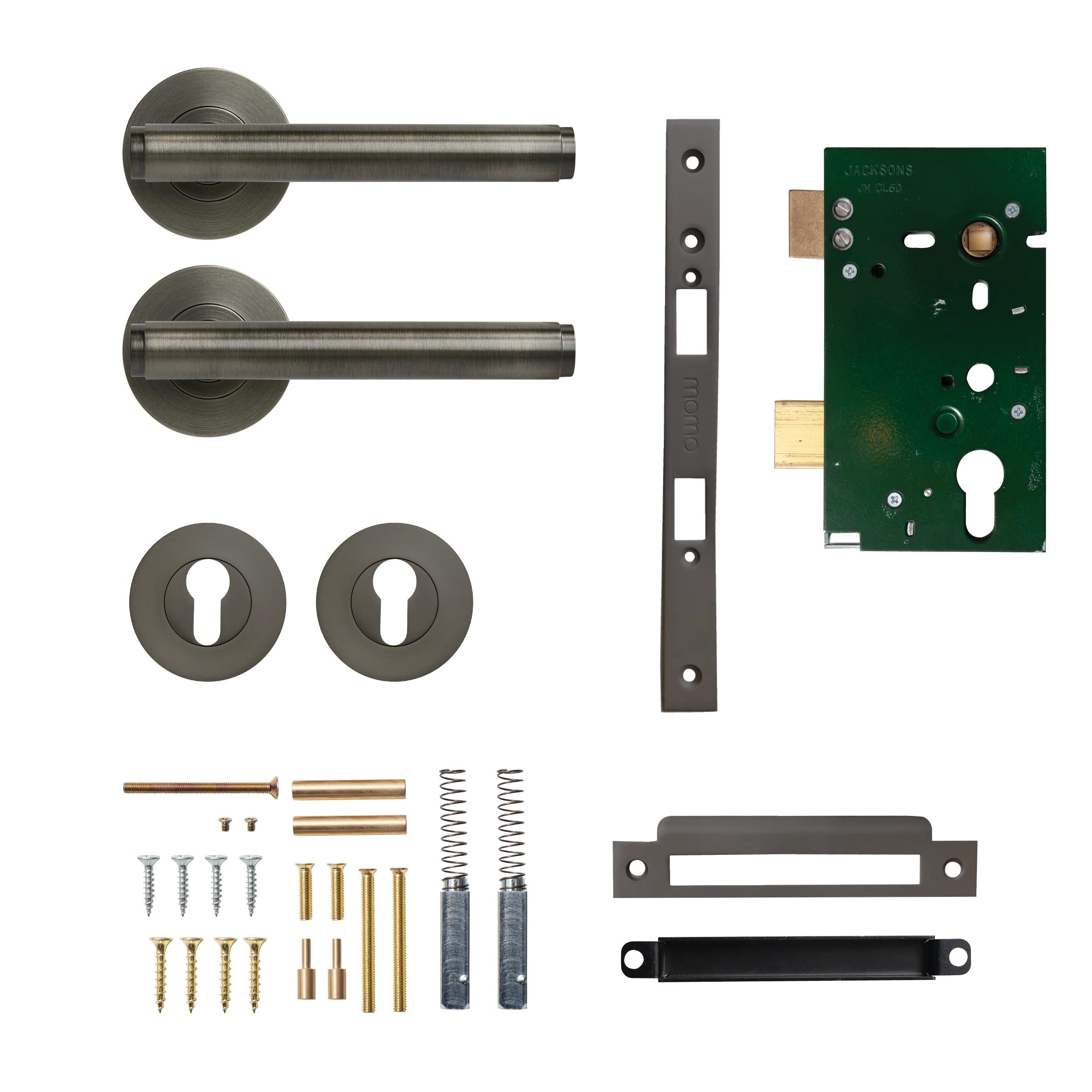 MOMO HANDLES BELLEVUE PLAIN LEVER SOLID BRASS MORTICE ENTRANCE SET - GUNMETAL in Gun Metal