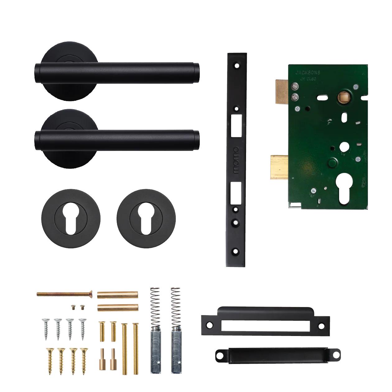 MOMO BELLEVUE PLAIN LEVER SOLID BRASS MORTICE ENTRANCE SET - MATT BLACK in Matt Black