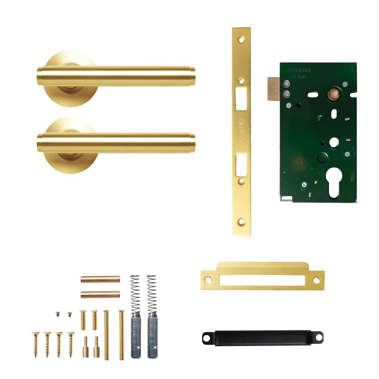 MOMO BELLEVUE PLAIN LEVER SOLID BRASS MORTICE PASSAGE SET - BRUSHED SATIN BRASS in Brushed Satin Brass