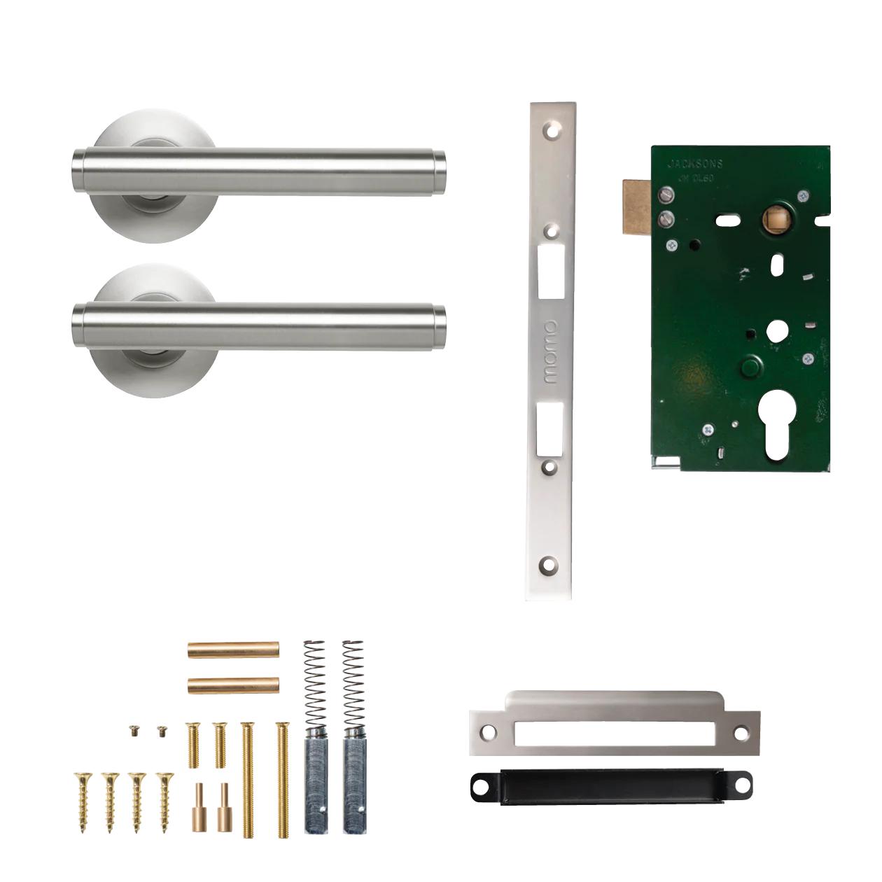 MOMO BELLEVUE PLAIN LEVER SOLID BRASS MORTICE PASSAGE SET - DULL BRUSHED NICKEL in Dull Brushed Nickel