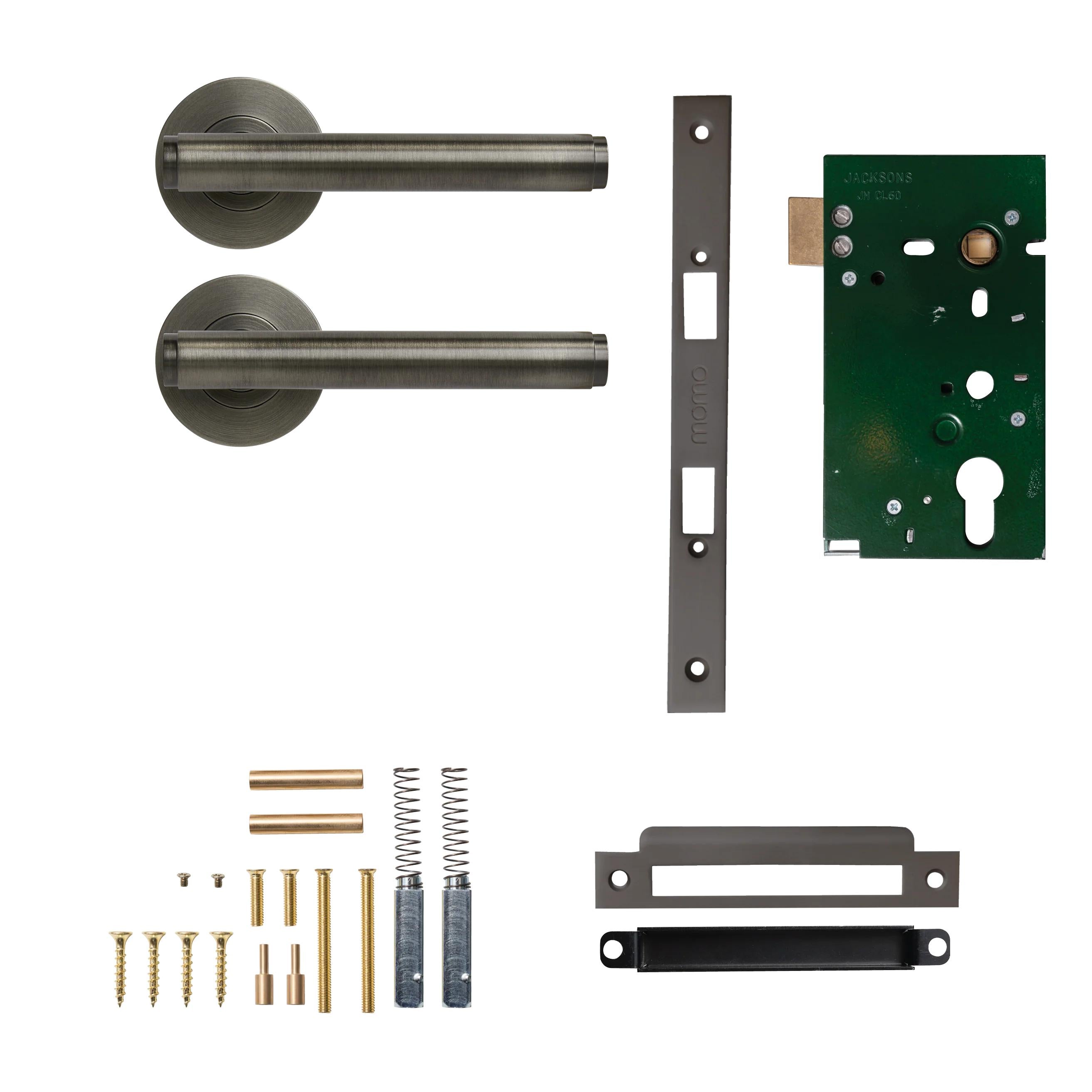 MOMO HANDLES BELLEVUE PLAIN LEVER SOLID BRASS MORTICE PASSAGE SET - GUNMETAL in Gun Metal