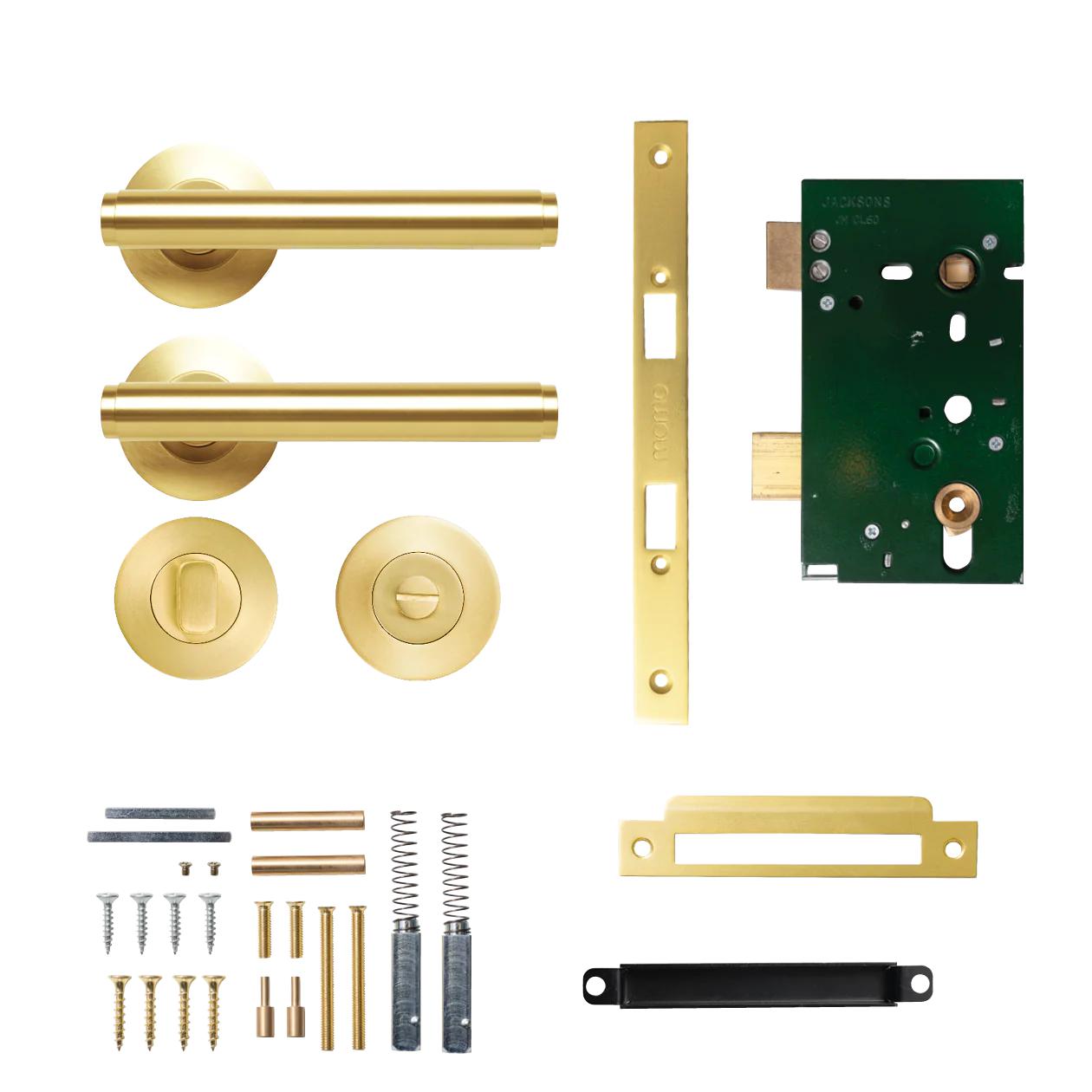 MOMO BELLEVUE PLAIN LEVER SOLID BRASS MORTICE PRIVACY SET - BRUSHED SATIN BRASS in Brushed Satin Brass