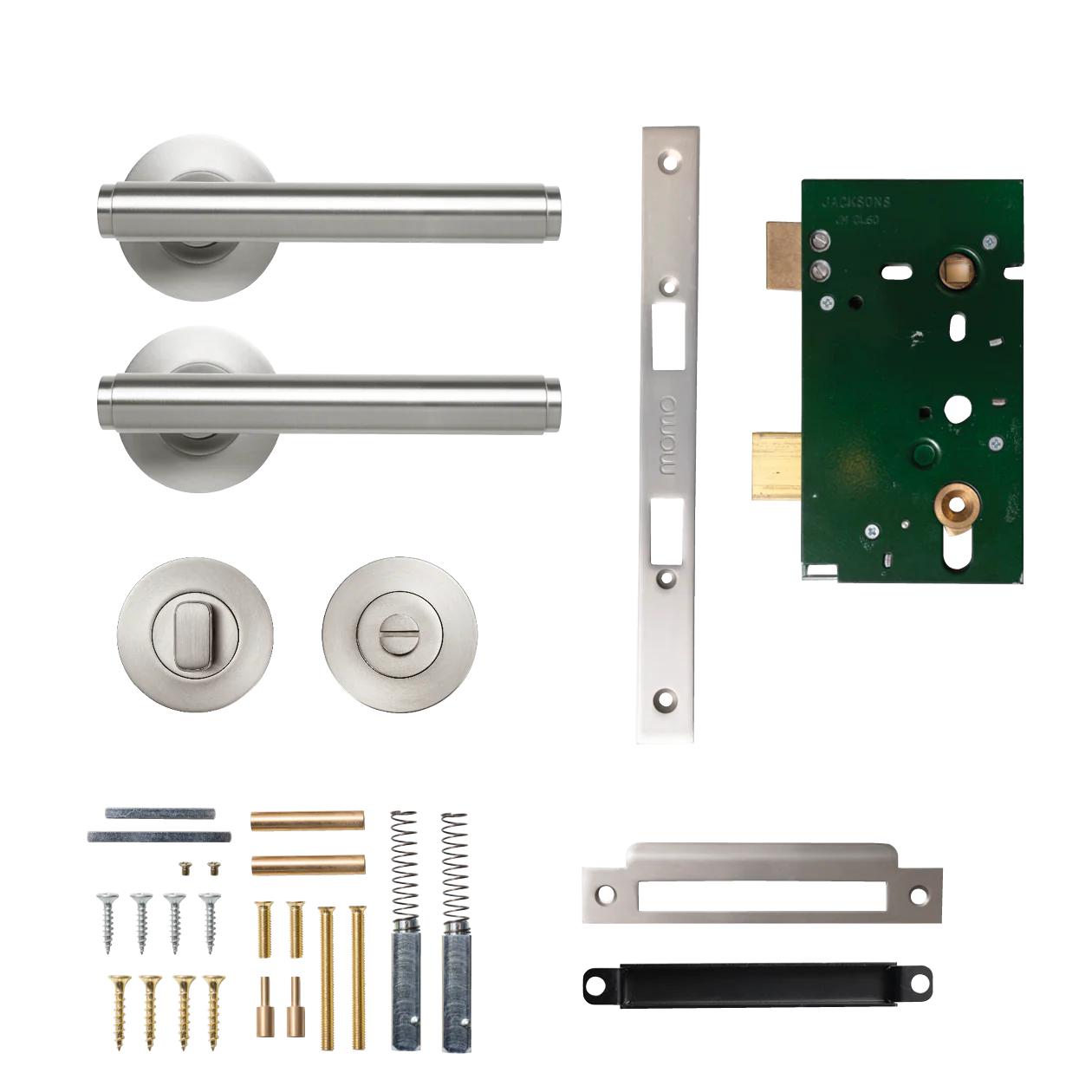 MOMO BELLEVUE PLAIN LEVER SOLID BRASS MORTICE PRIVACY SET - DULL BRUSHED NICKEL in Dull Brushed Nickel