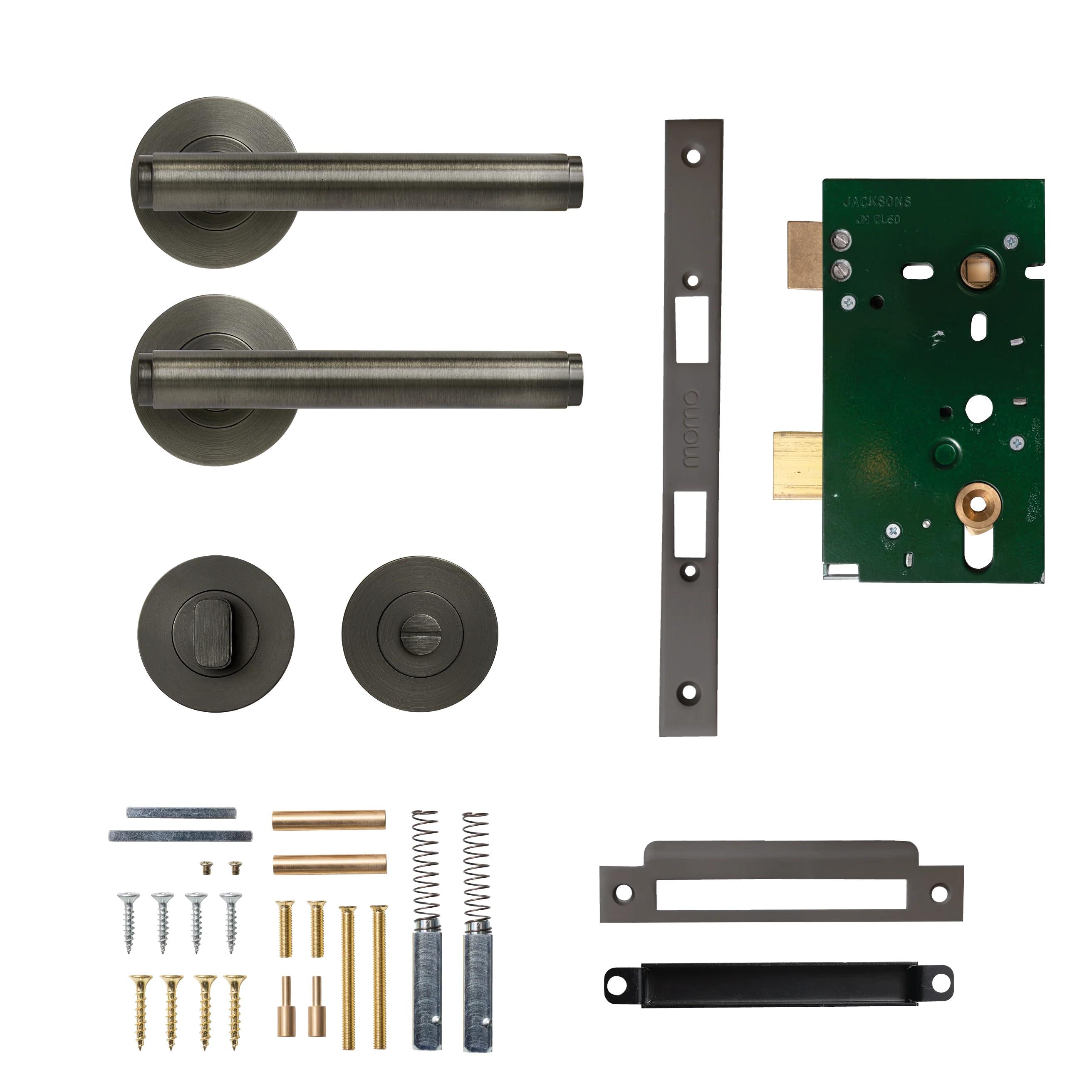 MOMO HANDLES BELLEVUE PLAIN LEVER SOLID BRASS MORTICE PRIVACY SET - GUNMETAL in Gun Metal