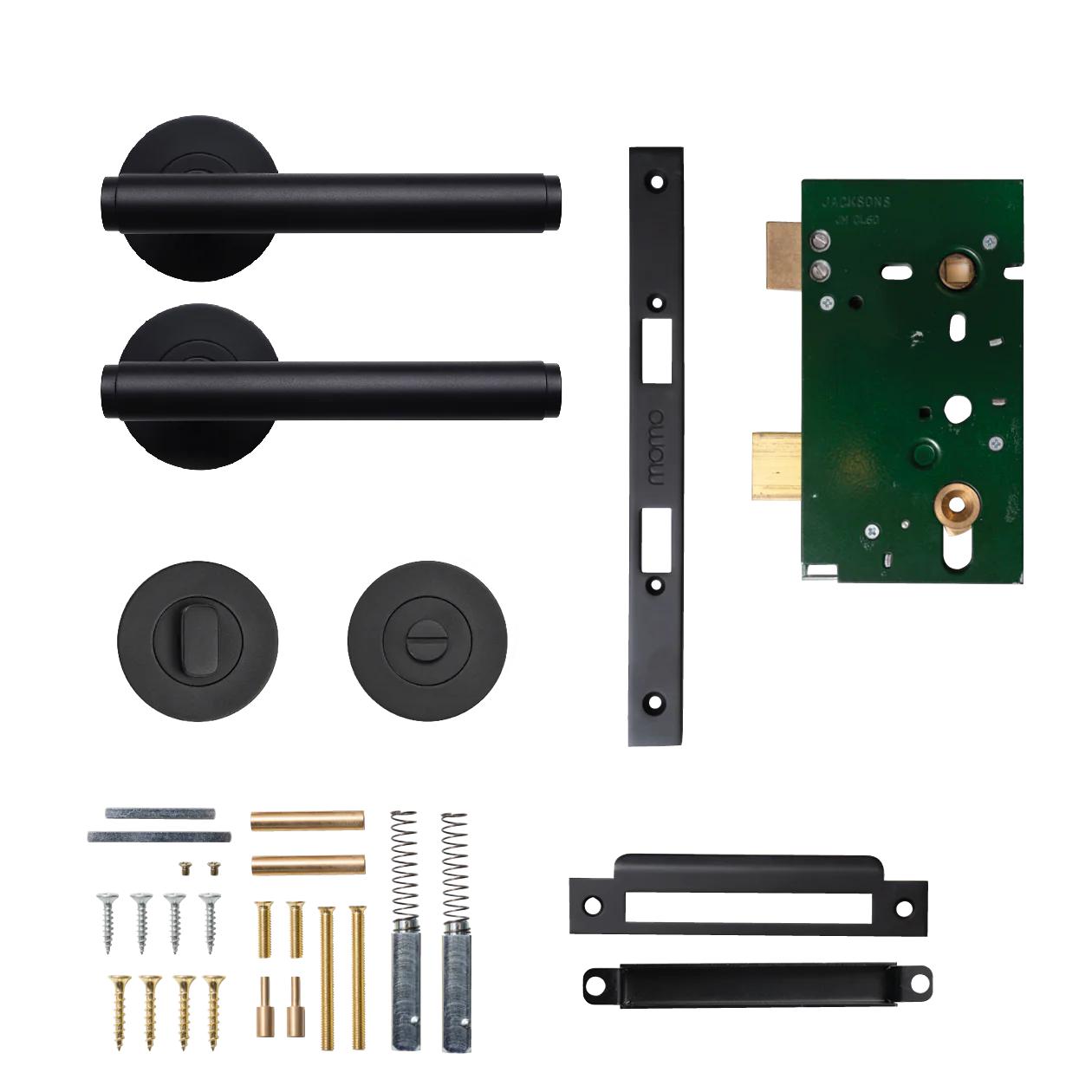 MOMO BELLEVUE PLAIN LEVER SOLID BRASS MORTICE PRIVACY SET - MATT BLACK in Matt Black