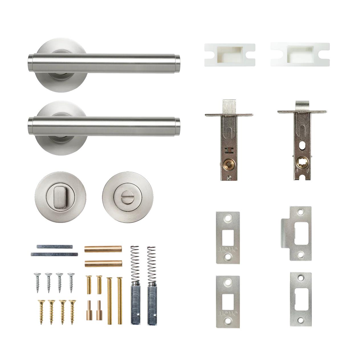 BELLEVUE PLAIN LEVER SOLID BRASS TUBULAR LATCH PRIVACY SET - DULL BRUSHED NICKEL in Dull Brushed Nickel